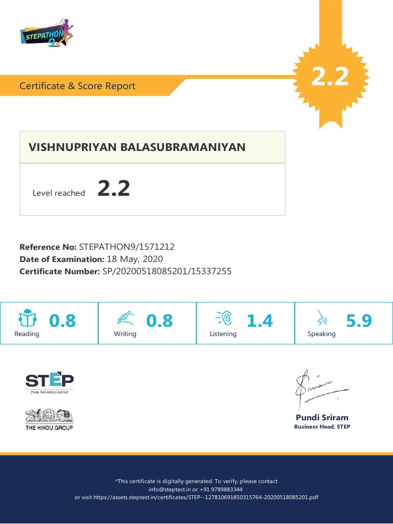 STEP Certificate Level 2.2 Details | PDF