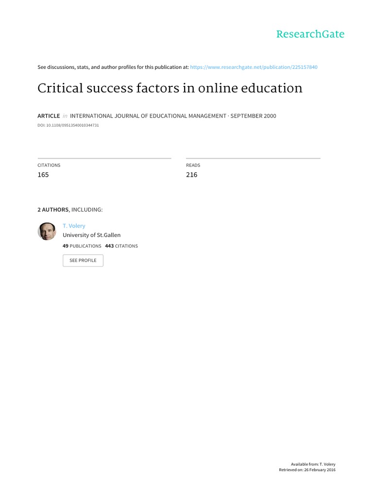 Critical Success Factors in Online Educa PDF | PDF | Educational ...