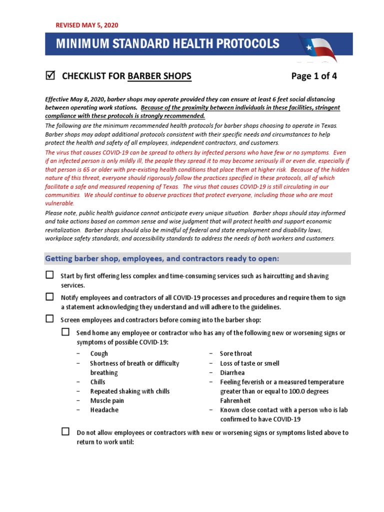 OpenTexas Checklist Barber Shops | PDF | Occupational Safety And Health ...