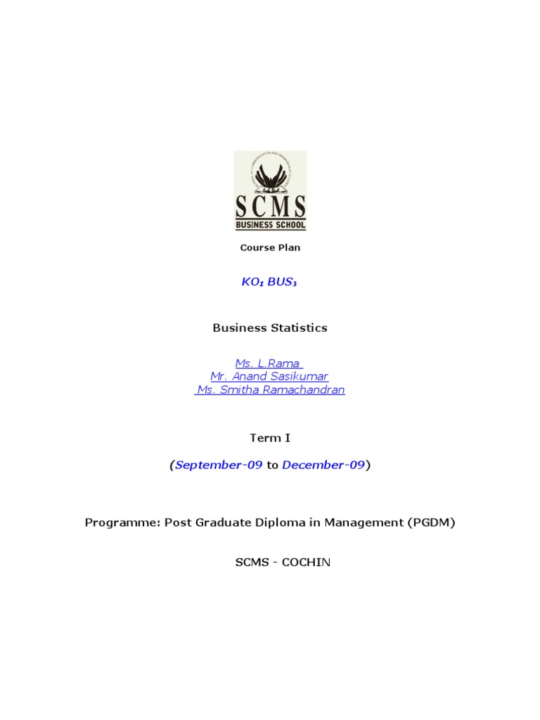 Business Statistics Course Plan PGDM | PDF | Time Series | Regression ...