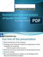 Business and Financial Analysis of Quetta Textile Mill: Presented By: Sohail Hamayon Khan