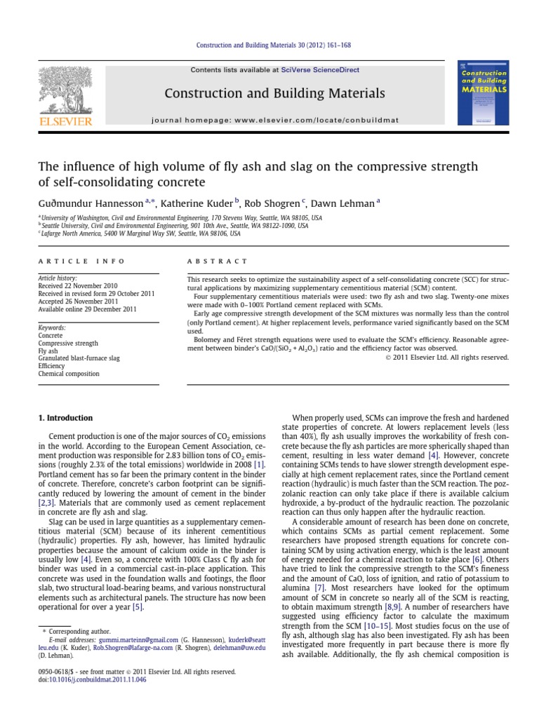 The Influence of High Volume of Fly Ash and Slag On The Compressive ...