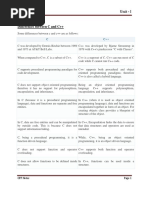 Dept of CSE Unit - I: Differences Between C and C++