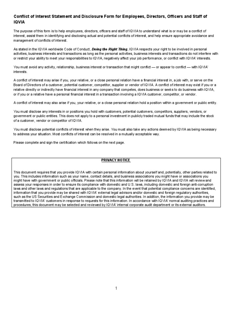 Employee Conflict of Interest Disclosure Form | PDF | Conflict Of ...