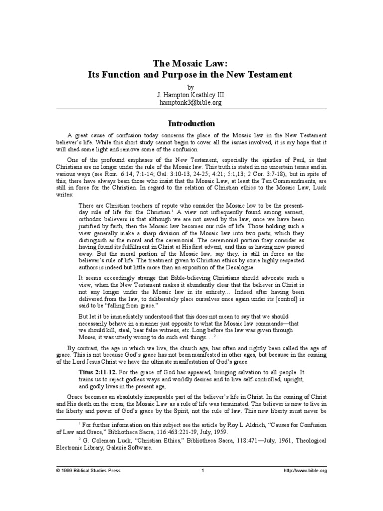 The Mosaic Law - Its Function and Purpose in The New Testament | PDF ...