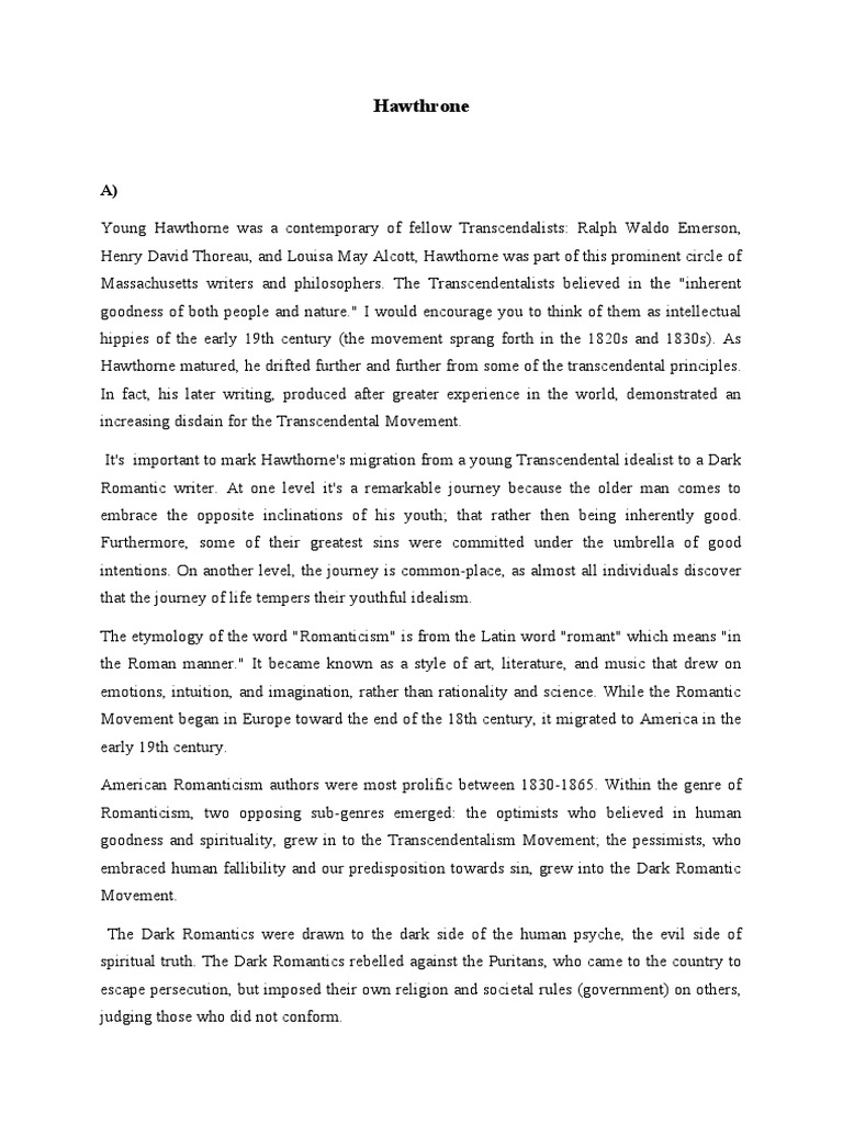 Hawthorne's Shift from Transcendentalism | PDF | Transcendentalism