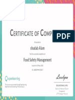 Ertificate OF Ompletion: Shadab Alam Food Safety Management