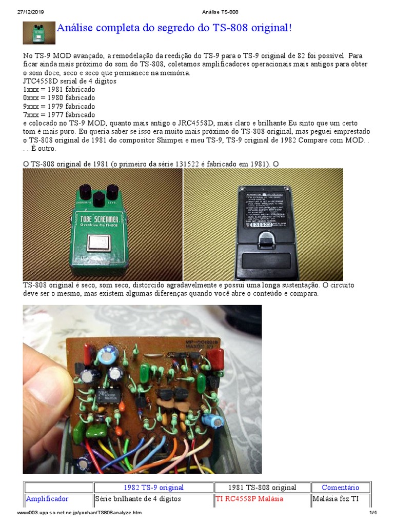 Análise do TS-808 Original e Modificações | PDF | Equipamento elétrico ...