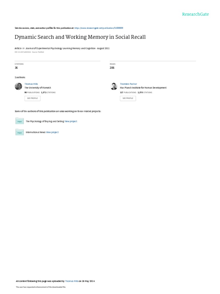 Dynamic Search and Working Memory in Social Recall | PDF | Recall ...