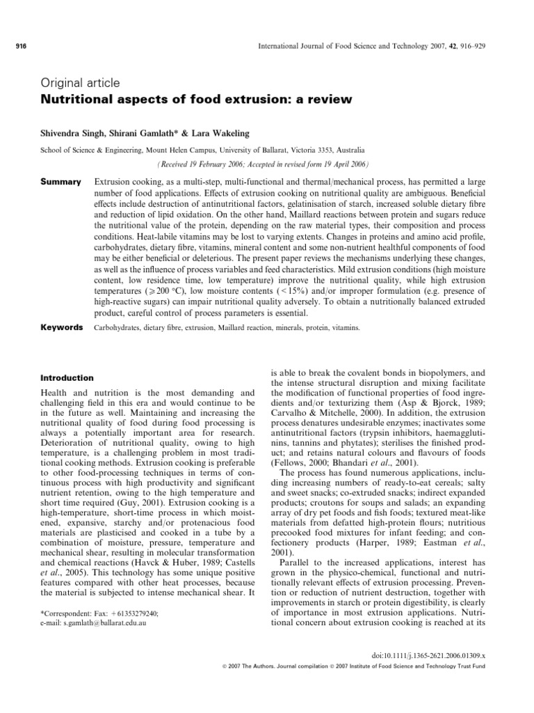 Nutritional Aspects of Food Extrusion A Review PDF | PDF | Dietary ...