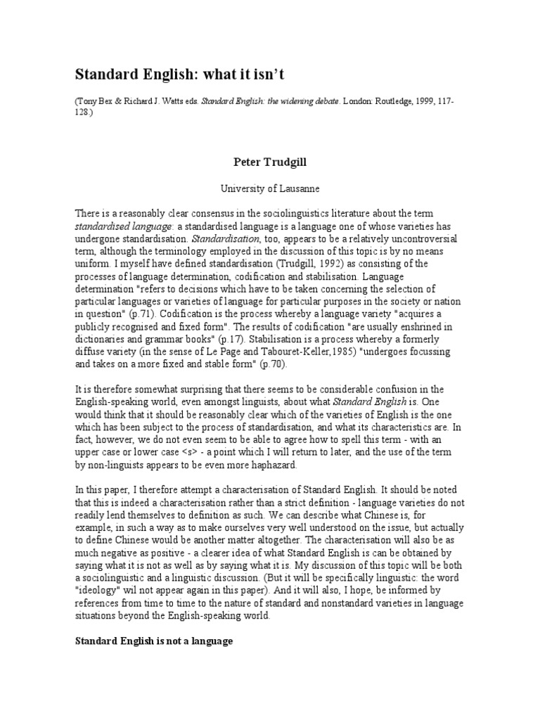 Standard English What It Isn't Peter Trudgill PDF English