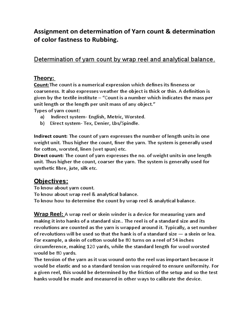Yarn Count Determination and Testing | PDF | Weighing Scale | Yarn