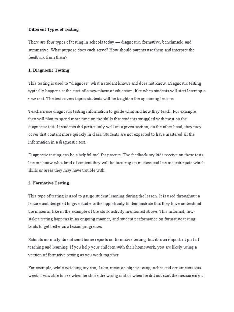 Types of Educational Testing Explained | PDF | Educational Psychology ...