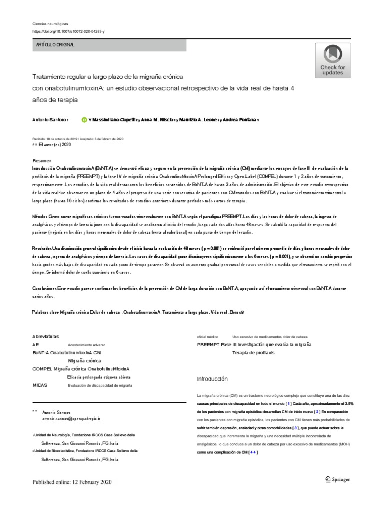 Chronic Migraine LongTerm Regular Treatment With Onabotulinumtoxina