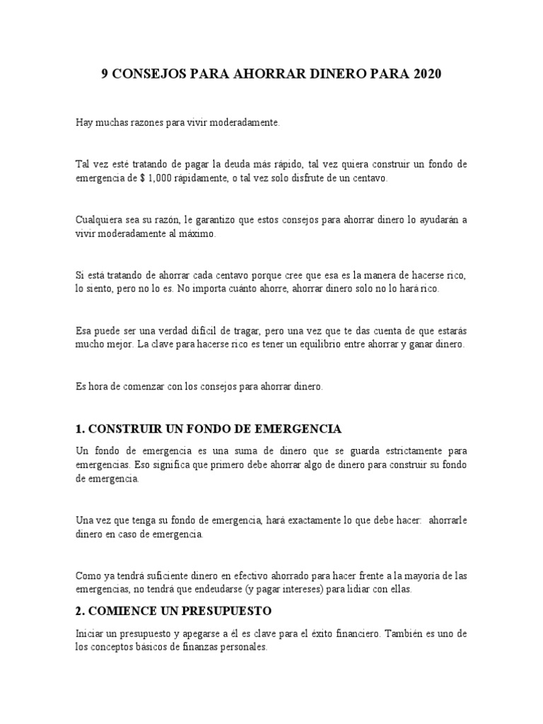 Consejos para Ahorrar Dinero | PDF | Dinero | Presupuesto