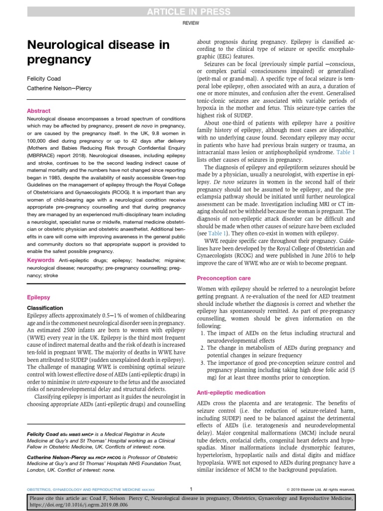 Neurological Disorders in Pregnancy | PDF | Epilepsy | Pregnancy