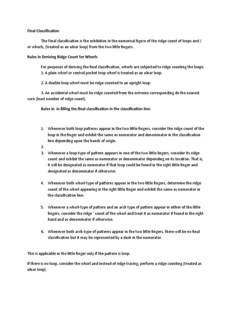 Final Classification of Fingerprints | PDF