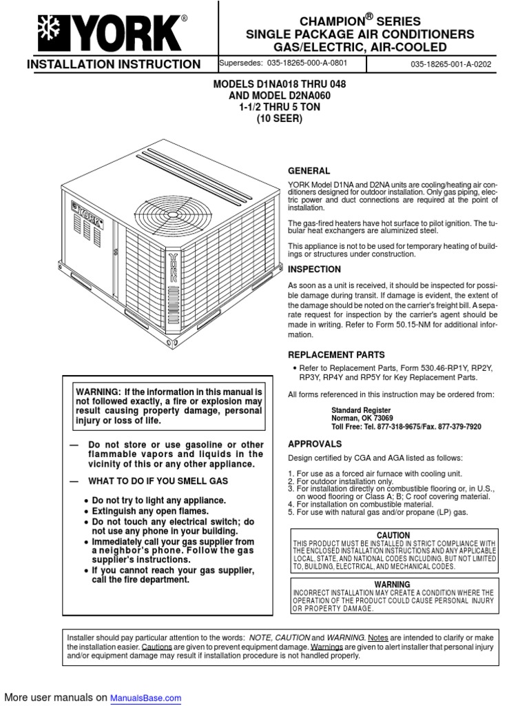 York Air Conditioner D2NA060 PDF Duct (Flow) Pipe (Fluid Conveyance)