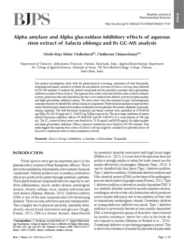 Alpha Amylase and Alpha Glucosidase Inhibitory Effects of Aqueous Stem ...