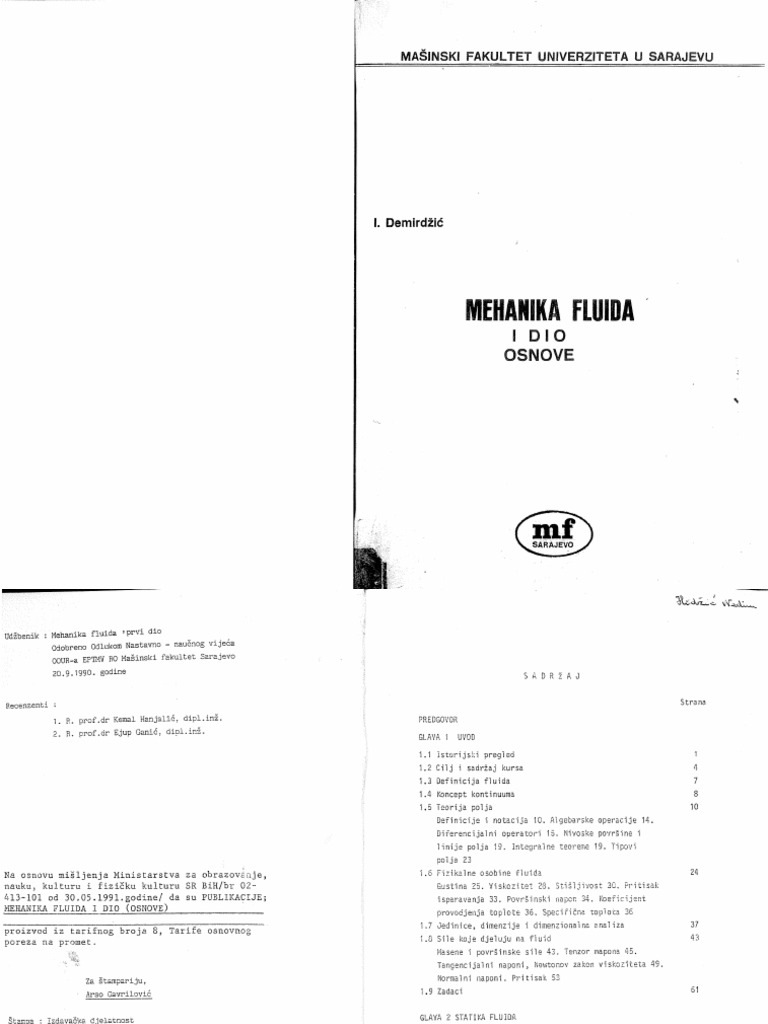 Mehanika Fluida Demirdzic PDF PDF bilde