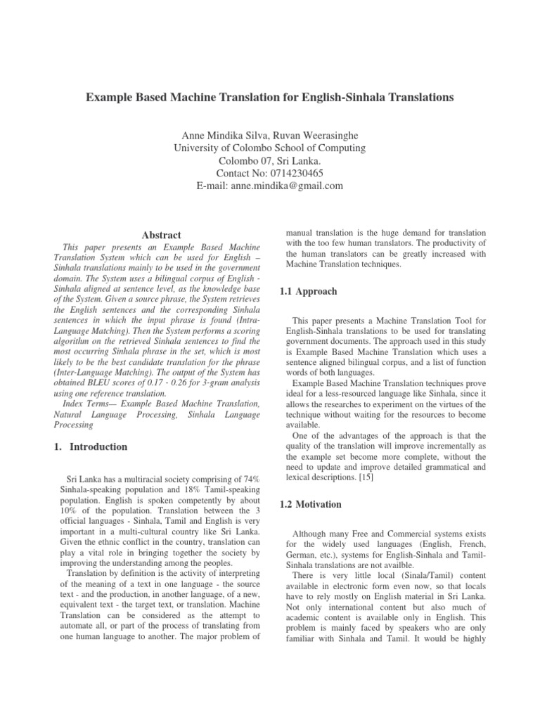 English-Sinhala Machine Translation | PDF | Translations | Parsing