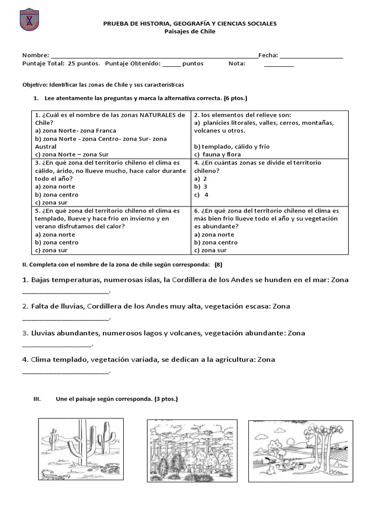 Prueba Zonas de Chile | PDF | Chile | Clima templado