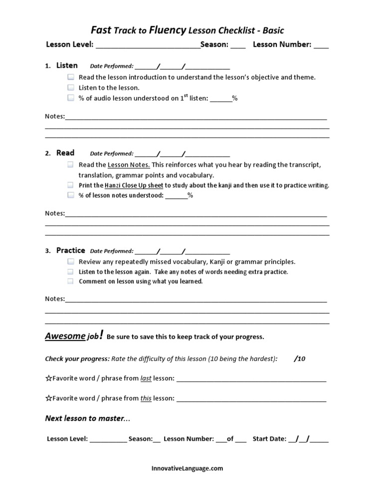 Fluency Fast Basic Checklist | PDF | Symbols | Psycholinguistics