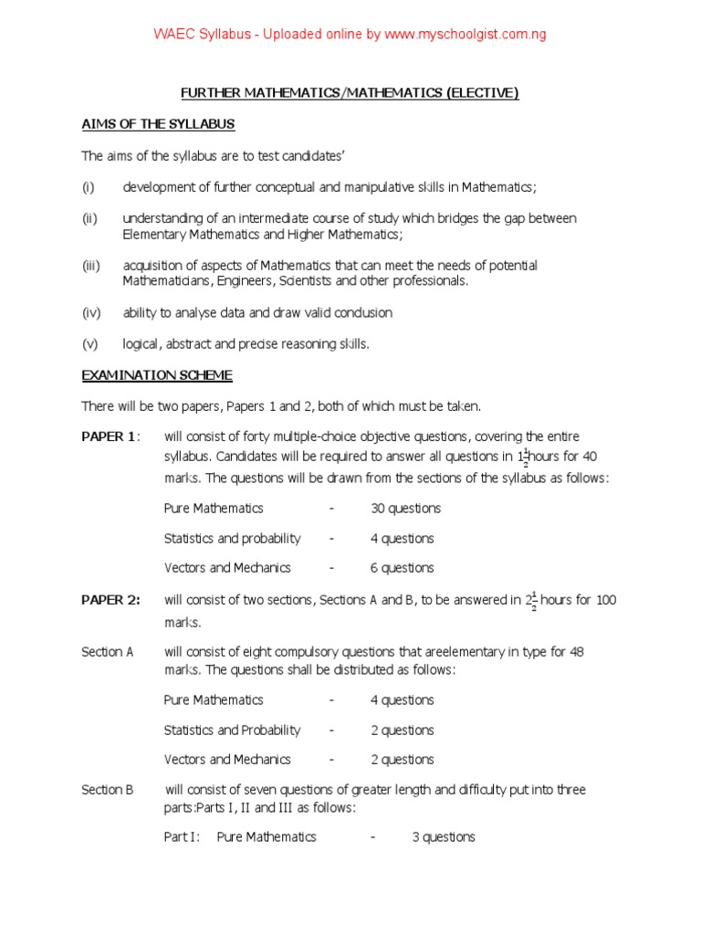 Further Mathematics or Mathematics Elective | PDF | Trigonometric ...