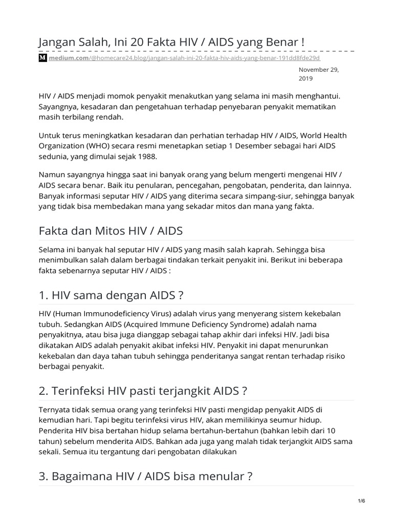 Jangan Salah Ini 20 Fakta HIV AIDS Yang Benar | PDF