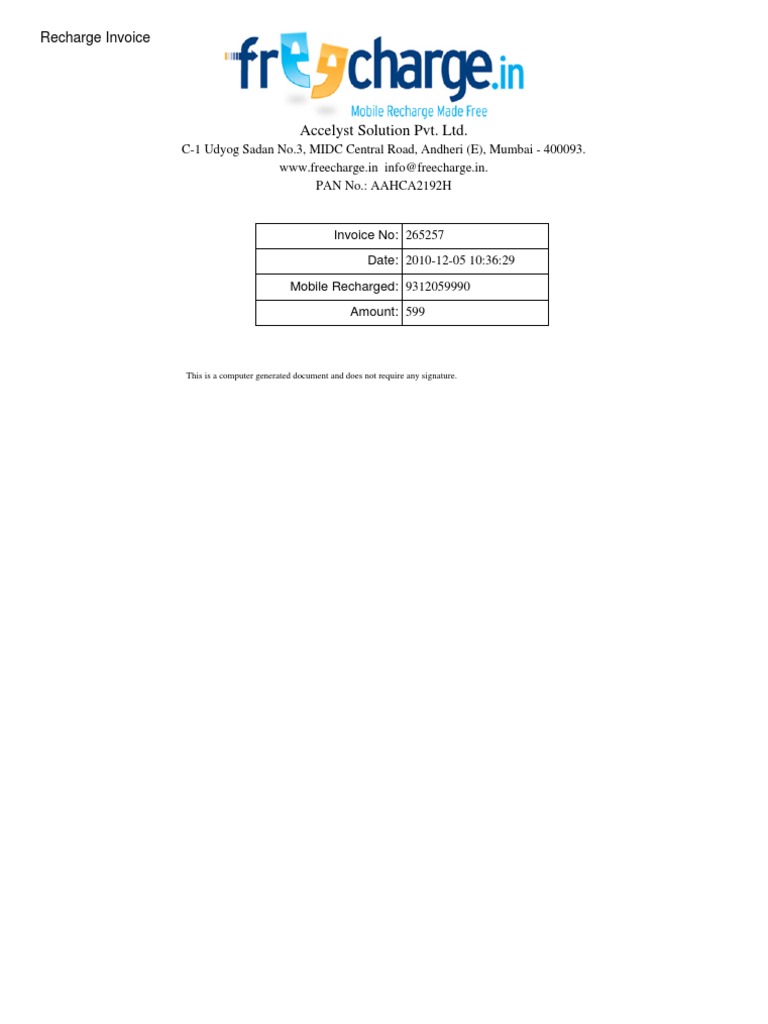 Accelyst Solutions Recharge Invoice | PDF