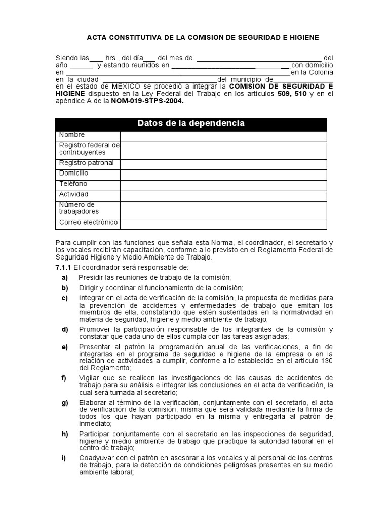 Acta Constitutiva Comisión Seguridad e Higiene | PDF | Gobierno | Salud ...