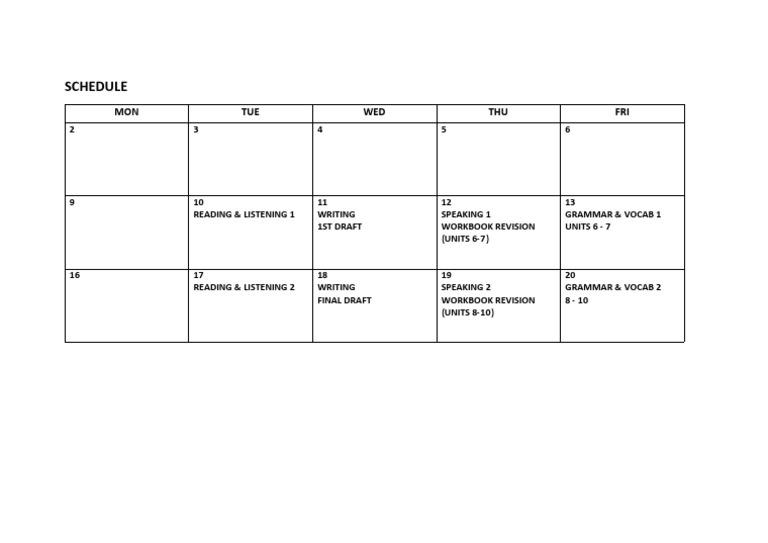 Weekly Language Learning Schedule | PDF