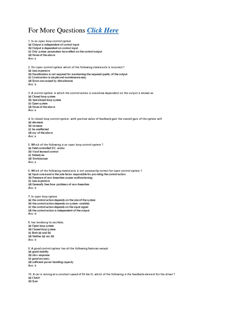 MCQ On Control System PDF