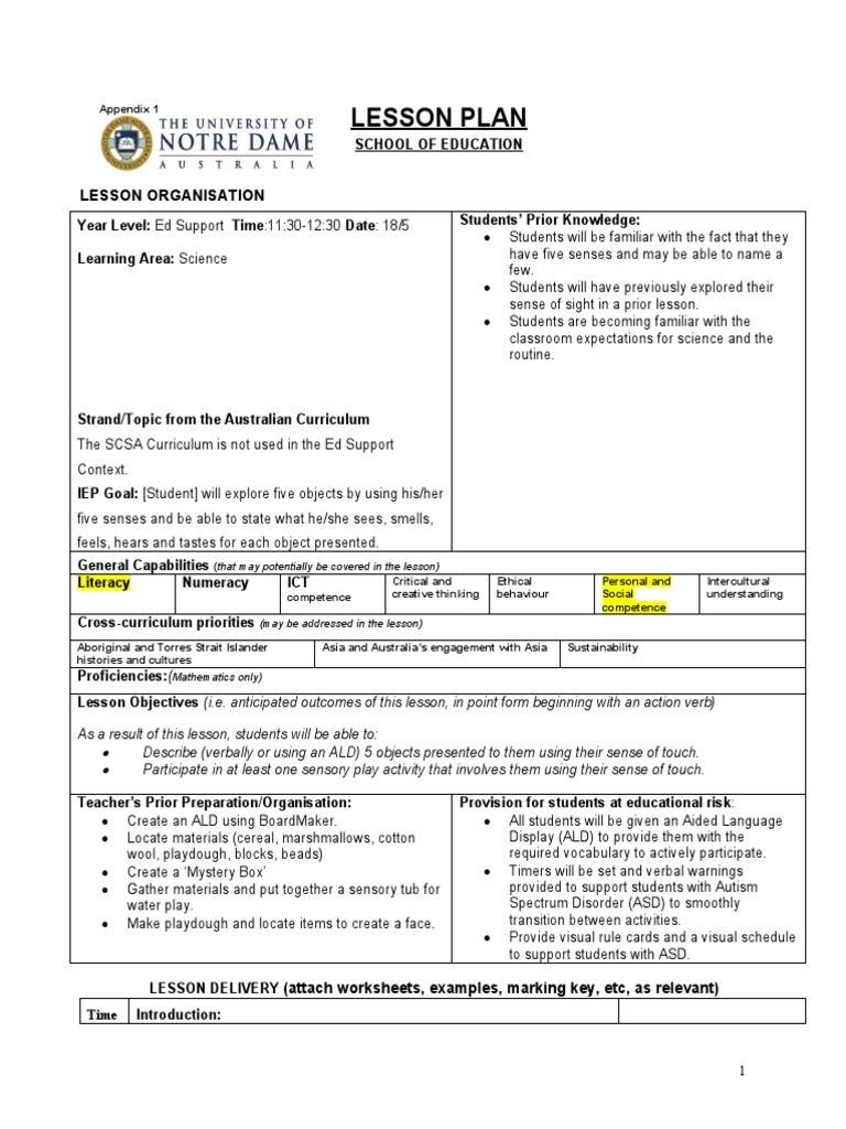 LessonPlanTemplate 1 PDF Autism Spectrum Teachers
