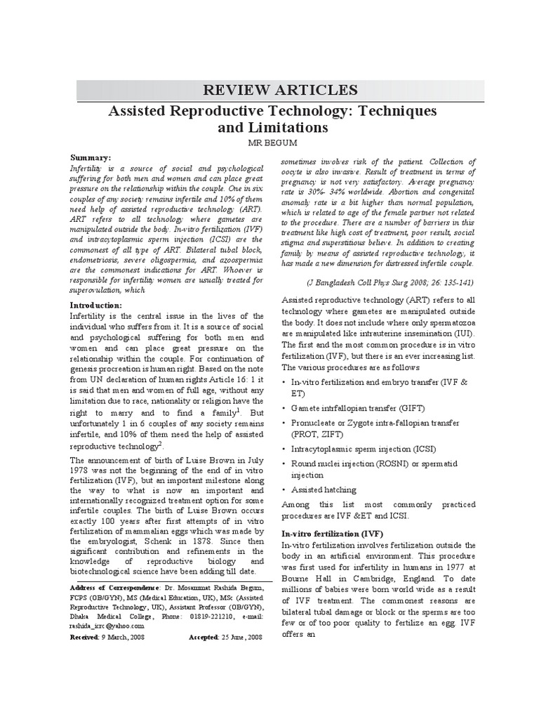 ART Techniques and Limitations Explained | PDF | In Vitro Fertilisation ...