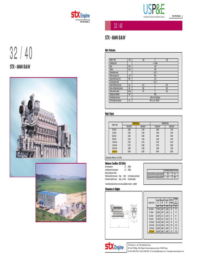 Main Specifications and Dimensions of STX-MAN B&W 32/40 Power Plant ...