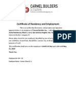 Certificate of Residency and Employment: Avida Residences, Block 1, Lot 2, San Antonio Heights, Sto. Tomas, Batangas As