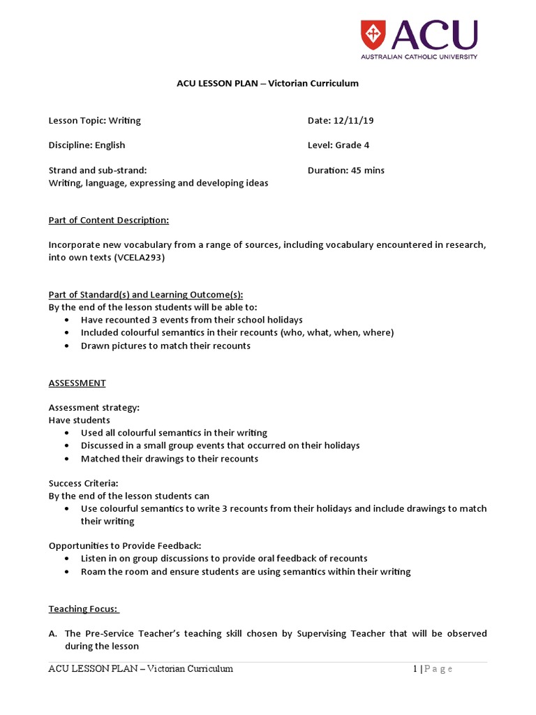 Grade 4 Holiday Recount Writing | PDF | Lesson Plan | Educational ...