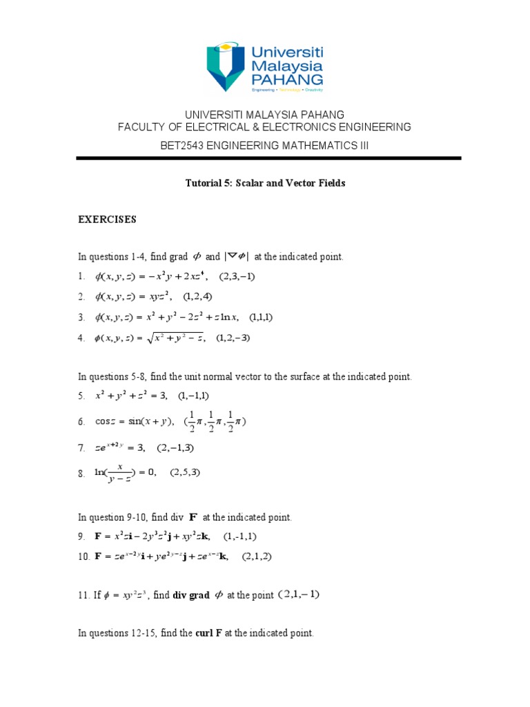 Scalar and Vector Fields Tutorial | PDF | Mathematical Analysis | Chess ...