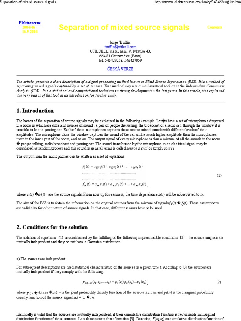 Separation of Mixed Source Signals | PDF | Normal Distribution ...