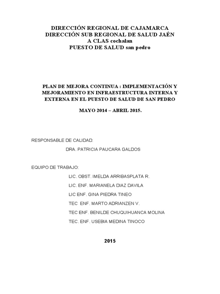 Mejora Continua en Salud San Pedro | PDF | Auditoría | Gestión de la ...