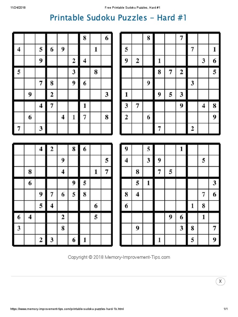 free printable sudoku puzzles hard 1 pdf