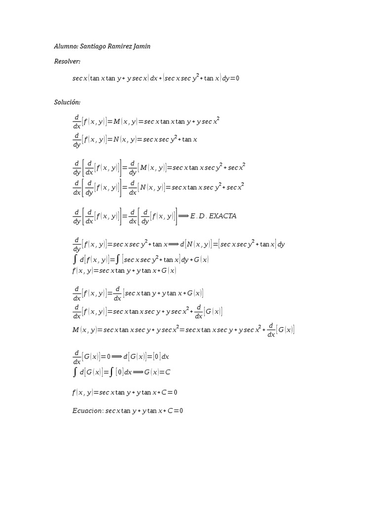 Exact Differential Equation Solution | PDF | Teaching Methods & Materials