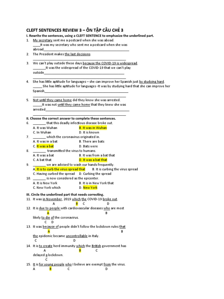 Cleft Sentences Practice Exercises | PDF | Health Sciences | Wellness