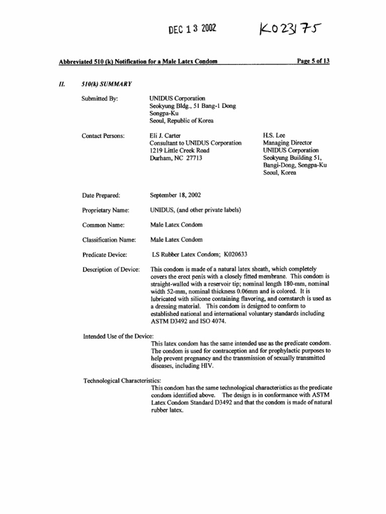 ZI. SIO (K) 510 For Condom of PDF Condom Shelf Life