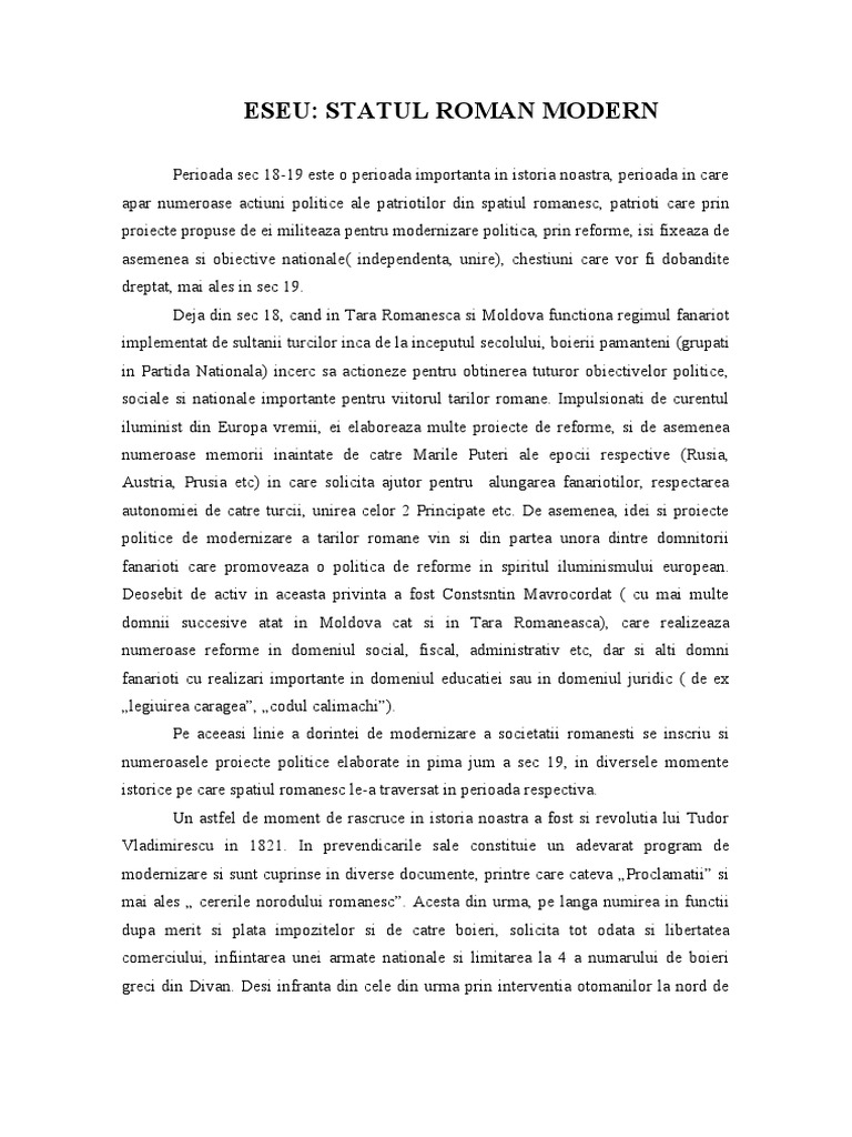 Eseu Statul Roman Modern | PDF