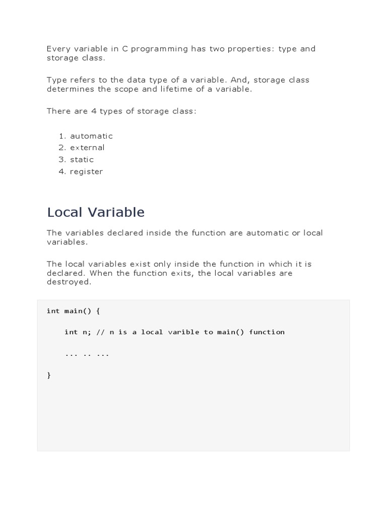 C Programming Variable Types Explained | PDF