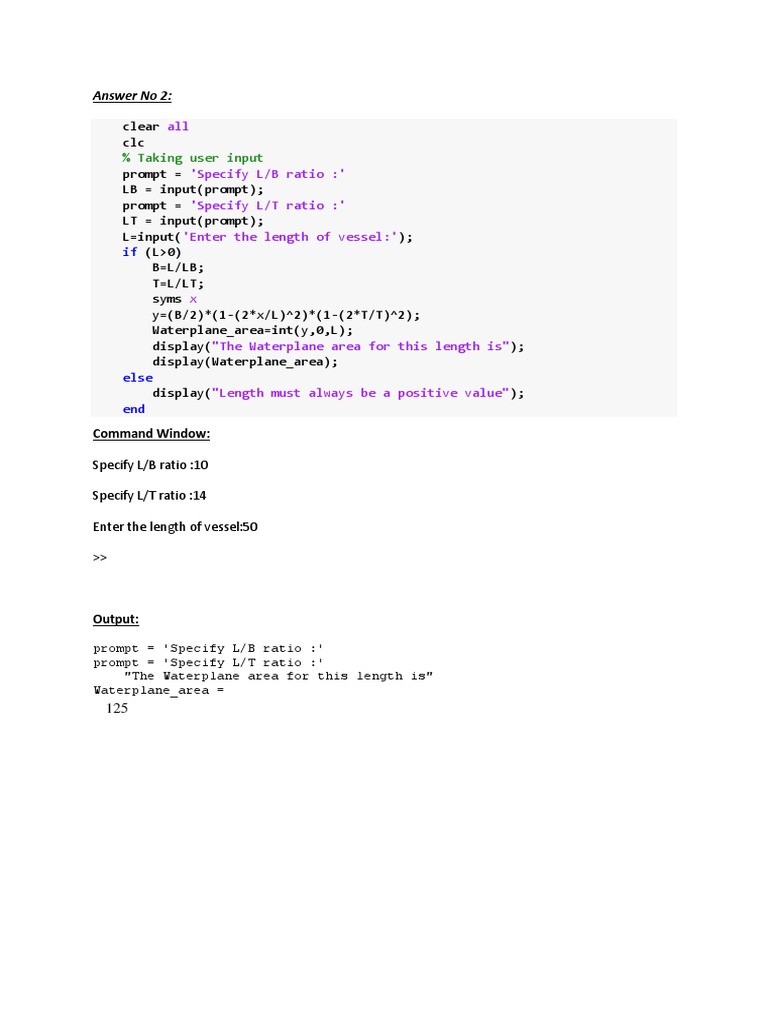 Answer No 2:: % Taking User Input | PDF