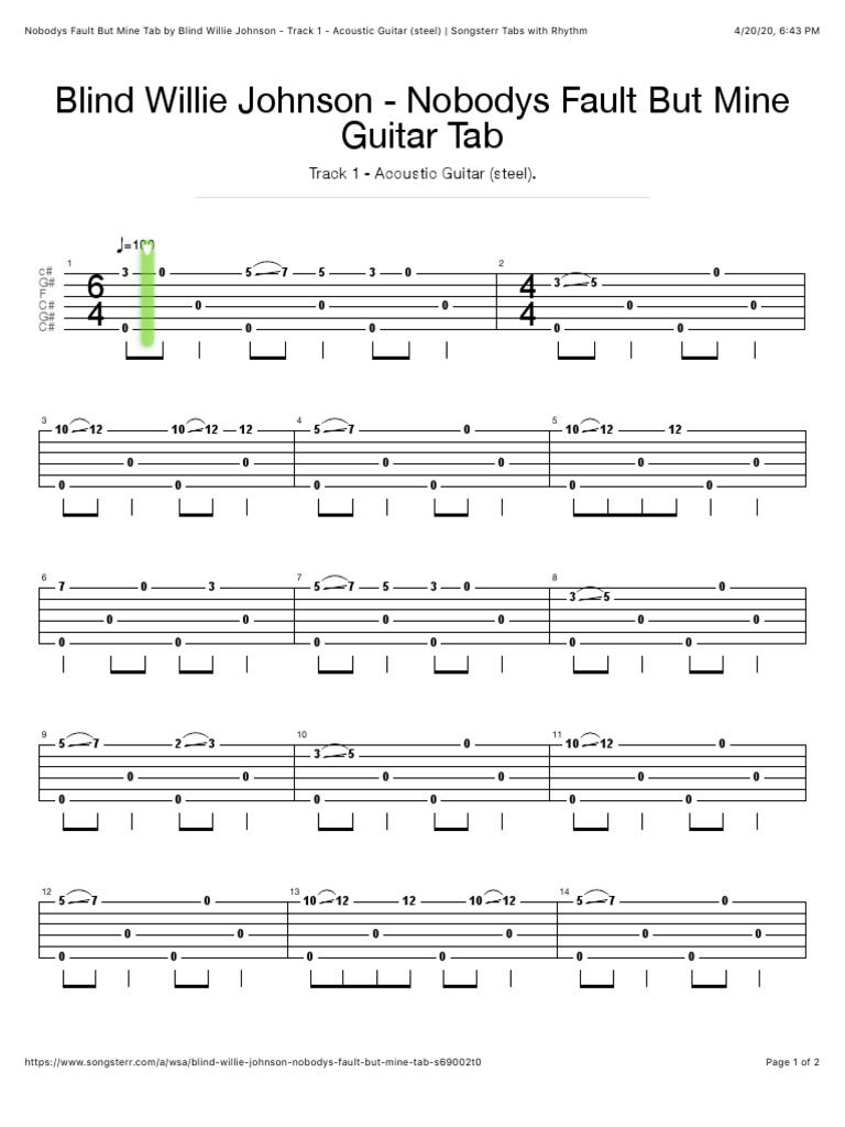Nobodys Fault But Mine Tab by Blind Willie Johnson Track 1 Acoustic Guitar (Steel