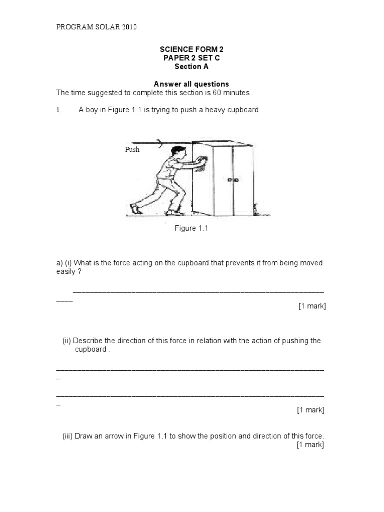 Science Form 2 Paper 2 Set C Section A Answer All Questions | PDF ...